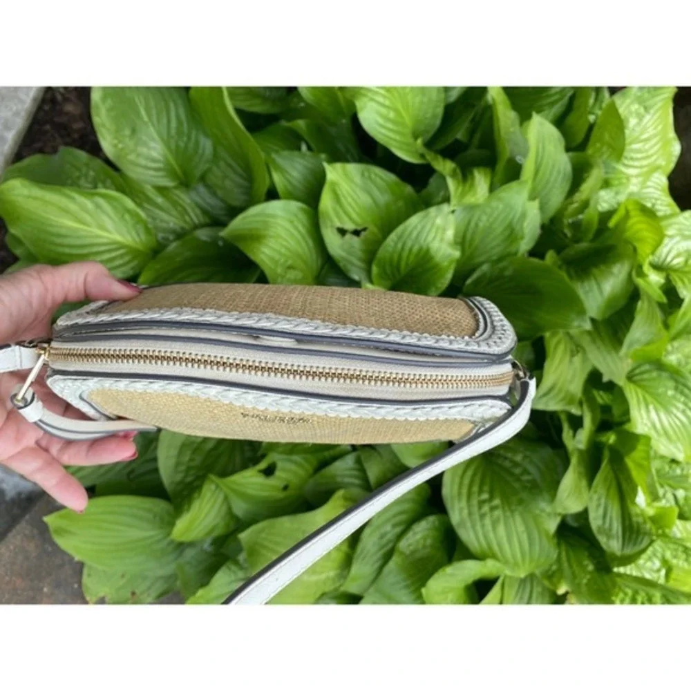 Kate Spade Raffia Straw White Leather‎ Crossbody Bag Woven Summer Resort